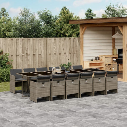13 Piece Garden Dining Set with Cushions Grey Poly Rattan