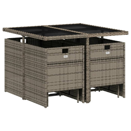 9 Piece Garden Dining Set with Cushions Grey Poly Rattan