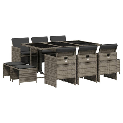 11 Piece Patio Dining Set with Cushions Gray Poly Rattan