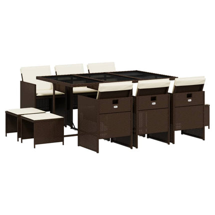 11 Piece Patio Dining Set with Cushions Brown Poly Rattan