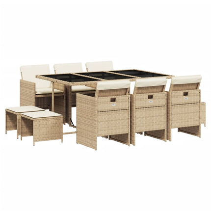 11 Piece Patio Dining Set with Cushions Beige Poly Rattan