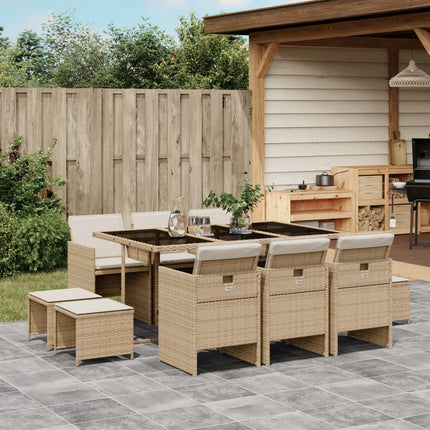 11 Piece Patio Dining Set with Cushions Beige Poly Rattan