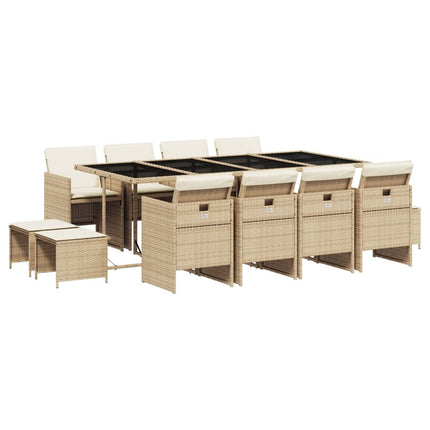 13 Piece Patio Dining Set with Cushions Beige Poly Rattan