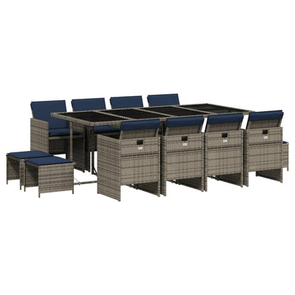 Patio Dining Set Set of 12 Grey Poly Rattan 12 Seater Foldable