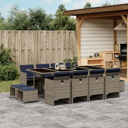 Patio Dining Set Set of 12 Grey Poly Rattan 12 Seater Foldable