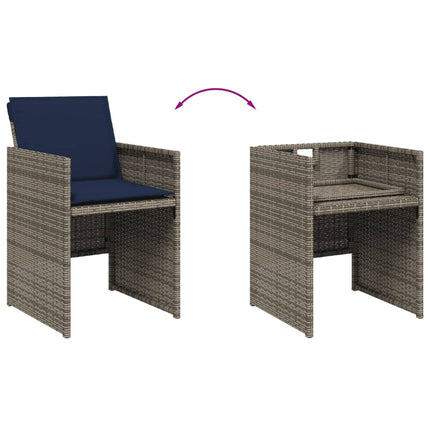 15 Piece Garden Dining Set with Cushions Grey Poly Rattan