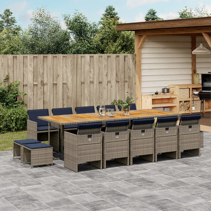 15 Piece Garden Dining Set with Cushions Grey Poly Rattan