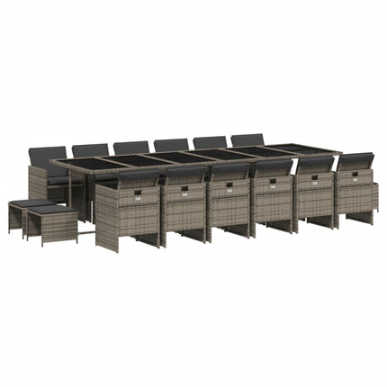 17 Piece Patio Dining Set with Cushions Gray Poly Rattan