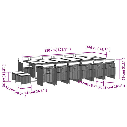 17 Piece Patio Dining Set with Cushions Gray Poly Rattan