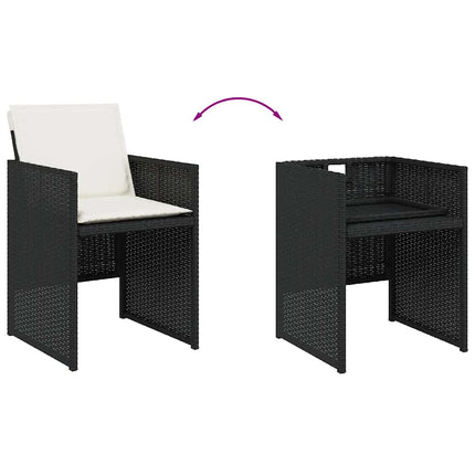 11 Piece Patio Dining Set with Cushions Black Poly Rattan