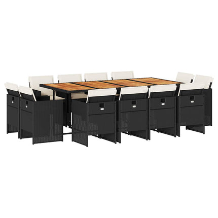 13 Piece Patio Dining Set with Cushions Black Poly Rattan
