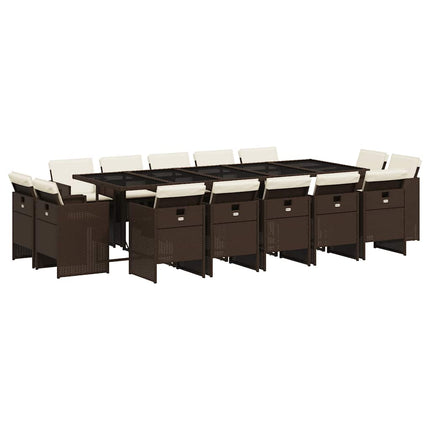 15 Piece Patio Dining Set with Cushions Brown Poly Rattan
