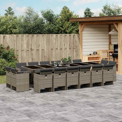 17 Piece Patio Dining Set with Cushions Gray Poly Rattan
