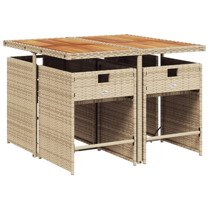 5 Piece Patio Dining Set with Cushions Beige Poly Rattan