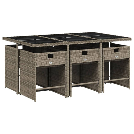 7 Piece Patio Dining Set with Cushions Gray Poly Rattan