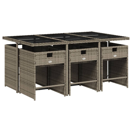 7 Piece Garden Dining Set with Cushions Grey Poly Rattan