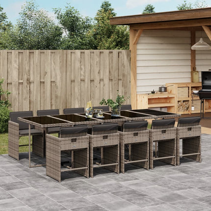 11 Piece Patio Dining Set with Cushions Gray Poly Rattan
