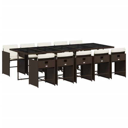 11 Piece Patio Dining Set with Cushions Brown Poly Rattan