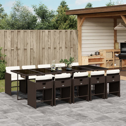 11 Piece Patio Dining Set with Cushions Brown Poly Rattan