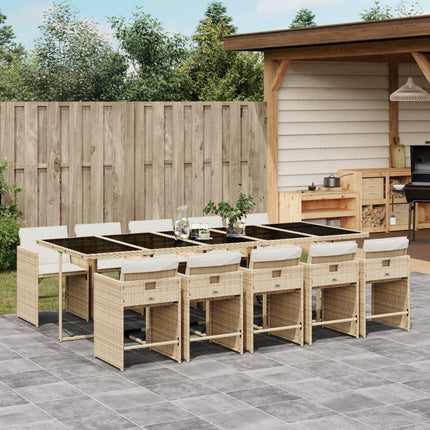 11 Piece Patio Dining Set with Cushions Beige Poly Rattan