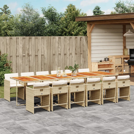 13 Piece Patio Dining Set with Cushions Beige Poly Rattan