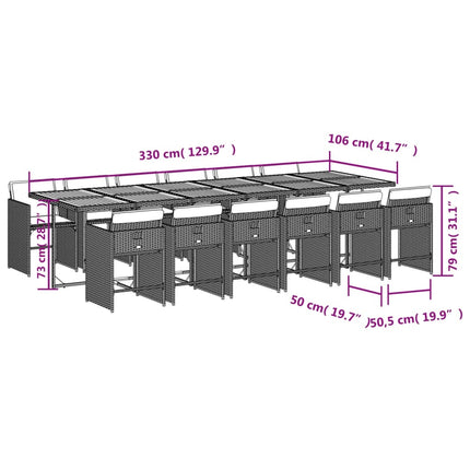 13 Piece Patio Dining Set with Cushions Gray Poly Rattan