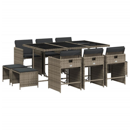 11 Piece Patio Dining Set with Cushions Gray Poly Rattan