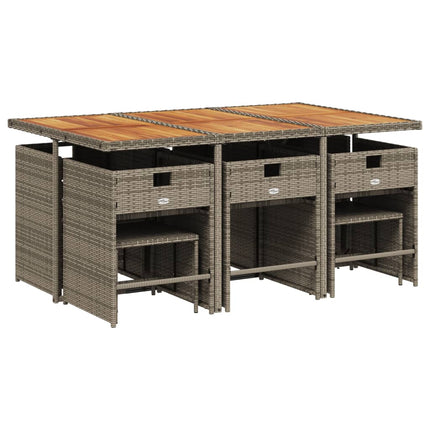 11 Piece Patio Dining Set with Cushions Gray Poly Rattan