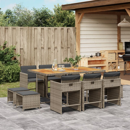 11 Piece Patio Dining Set with Cushions Gray Poly Rattan