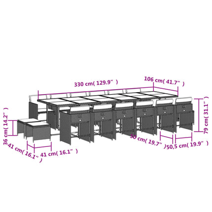 17 Piece Patio Dining Set with Cushions Gray Poly Rattan