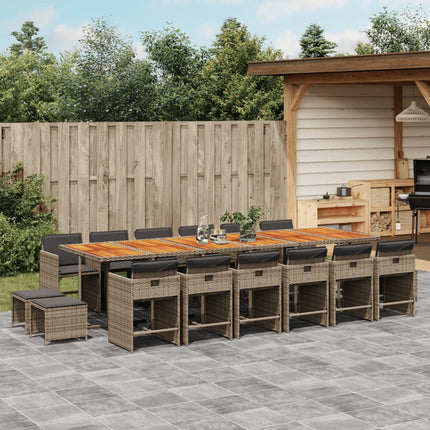 17 Piece Patio Dining Set with Cushions Gray Poly Rattan