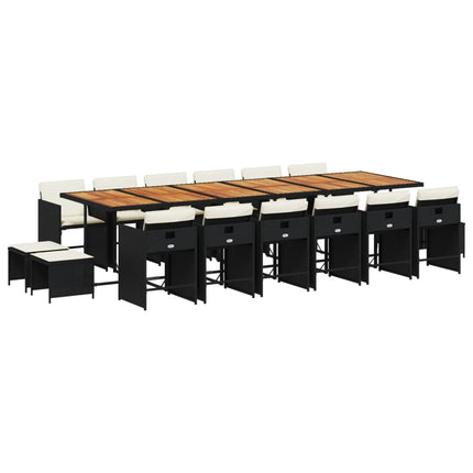 17 Piece Patio Dining Set with Cushions Black Poly Rattan