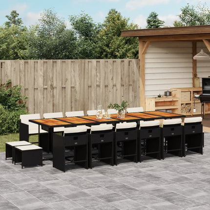 17 Piece Patio Dining Set with Cushions Black Poly Rattan