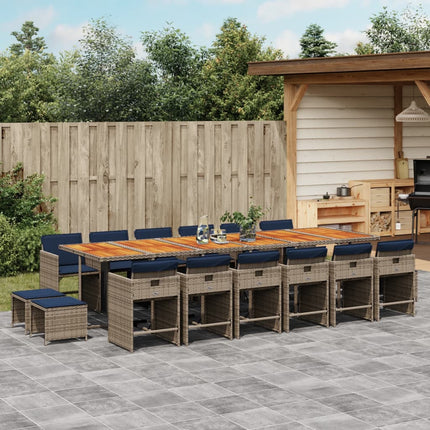 17 Piece Patio Dining Set with Cushions Gray Poly Rattan
