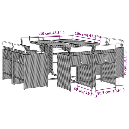 9 Piece Garden Dining Set with Cushions Grey Poly Rattan