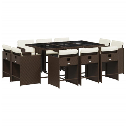 11 Piece Patio Dining Set with Cushions Brown Poly Rattan