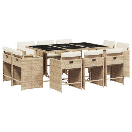 11 Piece Patio Dining Set with Cushions Beige Poly Rattan
