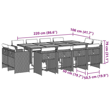 13 Piece Patio Dining Set with Cushions Black Poly Rattan