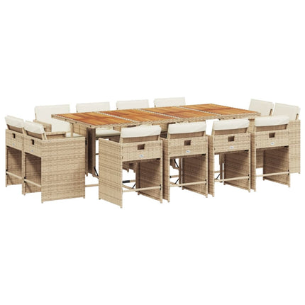 13 Piece Patio Dining Set with Cushions Beige Poly Rattan