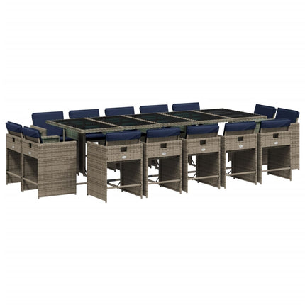 15 Piece Garden Dining Set with Cushions Grey Poly Rattan