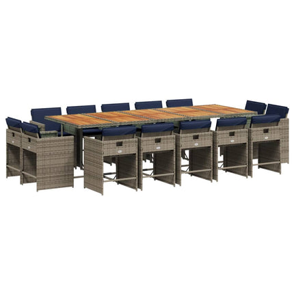 15 Piece Garden Dining Set with Cushions Grey Poly Rattan