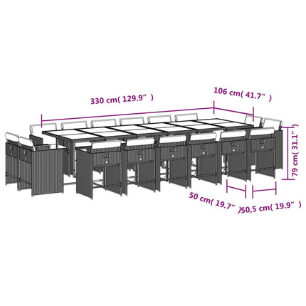 17 Piece Patio Dining Set with Cushions Gray Poly Rattan