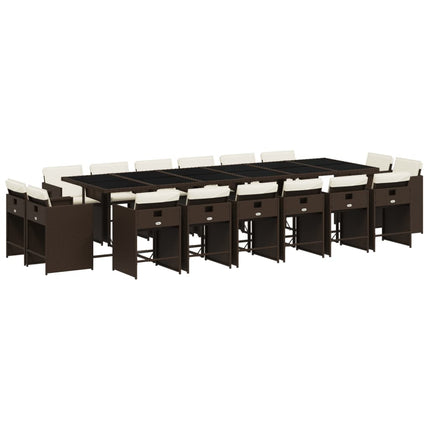 17 Piece Patio Dining Set with Cushions Brown Poly Rattan