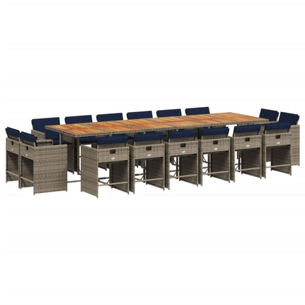 17 Piece Patio Dining Set with Cushions Gray Poly Rattan