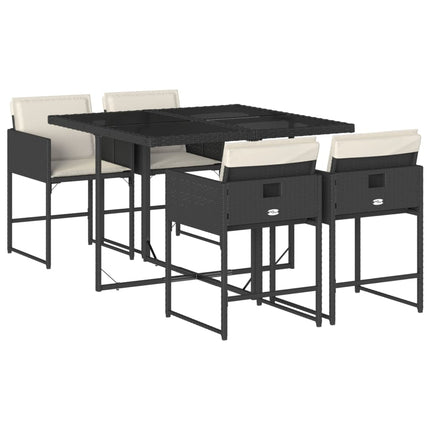 5 Piece Patio Dining Set with Cushions Black Poly Rattan