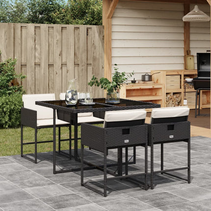 5 Piece Patio Dining Set with Cushions Black Poly Rattan