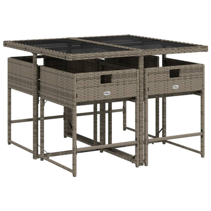 5 Piece Garden Dining Set with Cushions Grey Poly Rattan