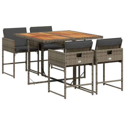 5 Piece Patio Dining Set with Cushions Gray Poly Rattan