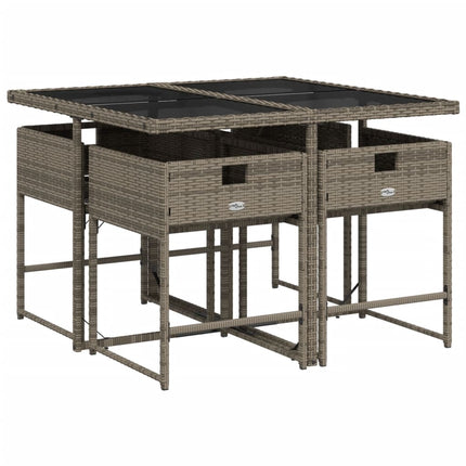 5 Piece Patio Dining Set with Cushions Gray Poly Rattan