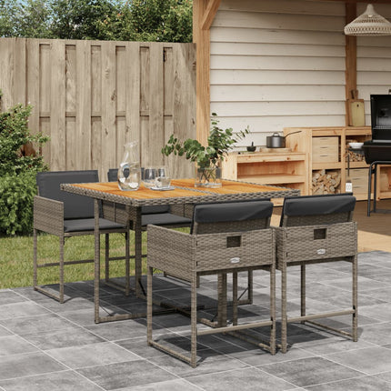 5 Piece Patio Dining Set with Cushions Gray Poly Rattan